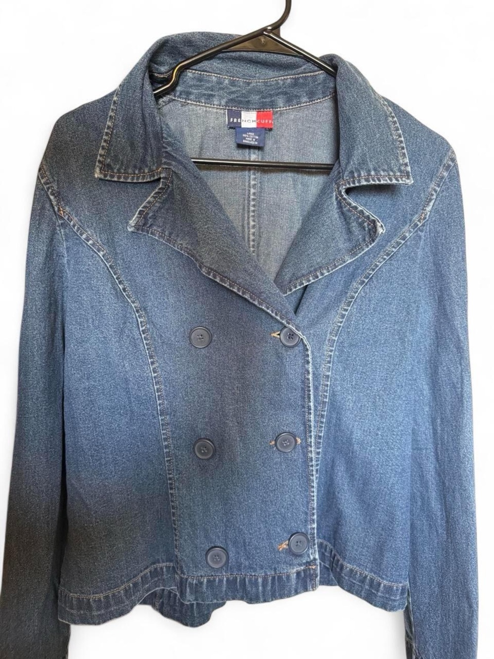 French Cuff Medium Blue Double-Breasted Denim Jacket